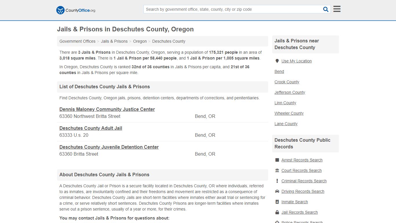 Jails & Prisons - Deschutes County, OR (Inmate Rosters ...